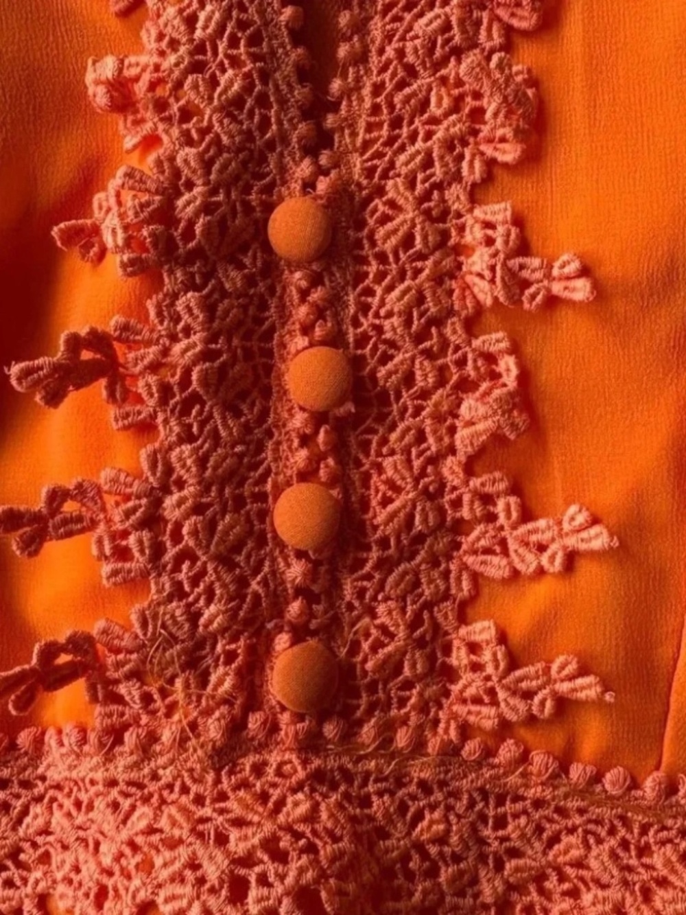 Vintage 70s Orange Prairie Maxi Dress Boho Cottagecore Lace Glam Ren Fair XS - Picture 4 of 16